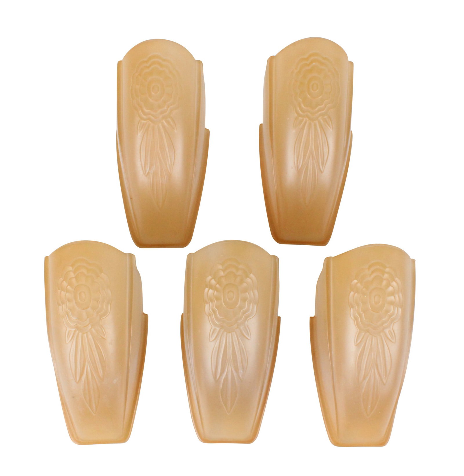Five Art Glass Wall Sconce Shades: Five Art Glass Wall Sconce Shades 20th C. Decorated with flowers. 7 1/2 x 4 x 4 1/4 in. (19.1 x 10.2 x 10.8 cm.)
