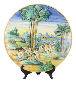Large Majolica Tin-Glazed Decorative Charger