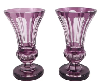 Pair of Amethyst and Clear Celery Vases