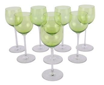Eight Baccarat Crystal Green Wine Glasses