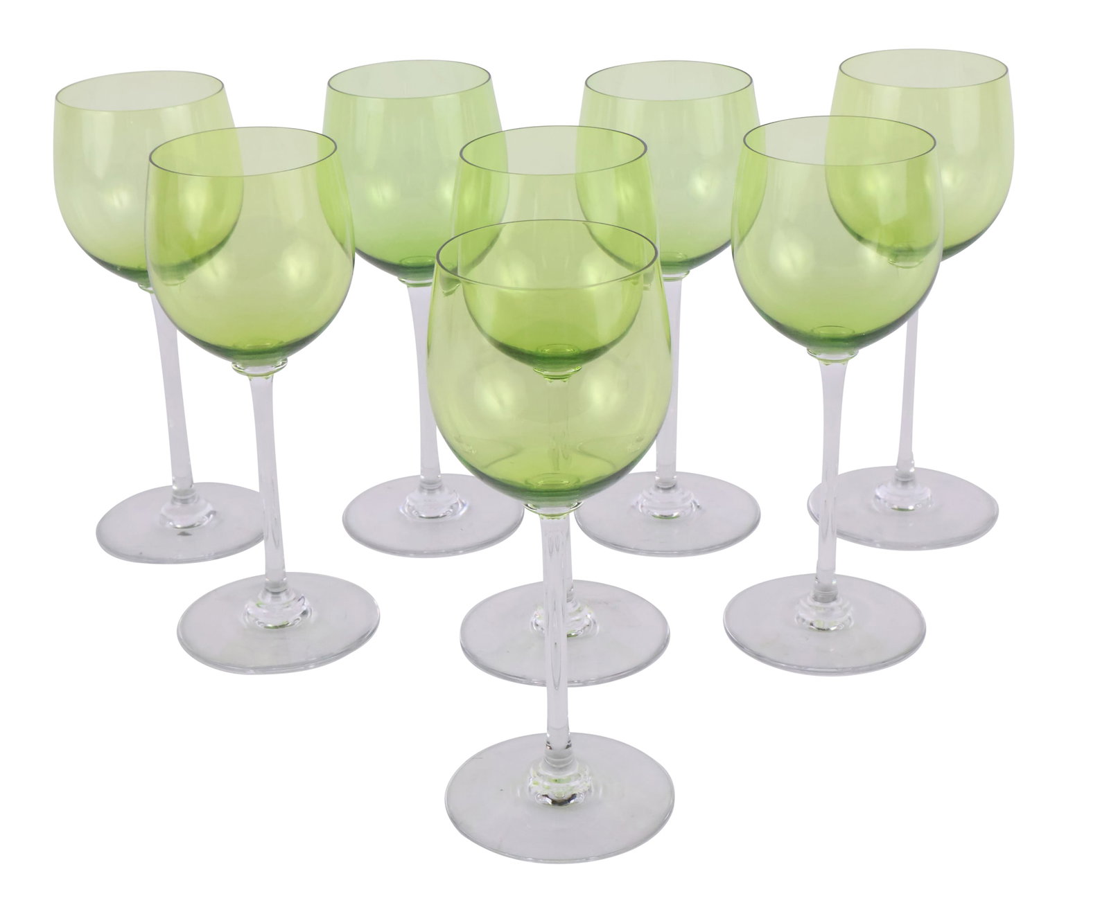 Eight Baccarat Crystal Green Wine Glasses: Eight Baccarat Crystal Green Wine Glasses Marked underside. 6 3/4 x 2 1/2 in. (17.1 x 6.4 cm.)