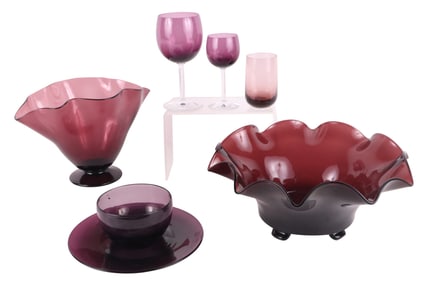 Group of Amethyst Glass Table Articles