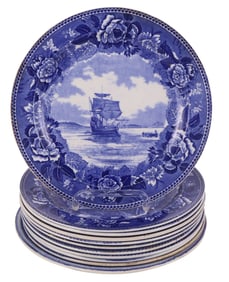 Ten Wedgwood Blue Transferware Plates