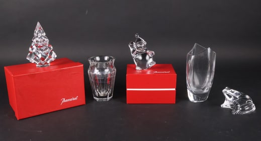 Five Baccarat Crystal Figures and Small Vases