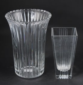 Two Tiffany & Co. Ribbed Tall Crystal Vases