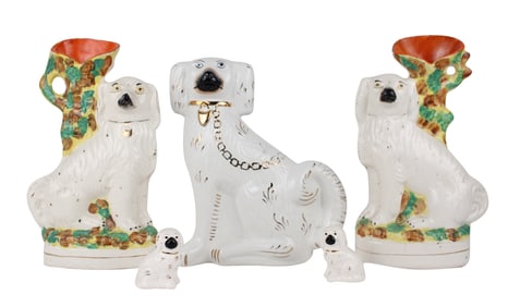 Pair of Staffordshire Spaniel Spill Vases