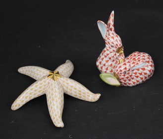 Herend Porcelain Fishnet Starfish and Rabbits