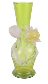 Loetz Art Glass Vase with Applied Flowers