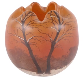 Legras Enameled Glass Rose Bowl Vase