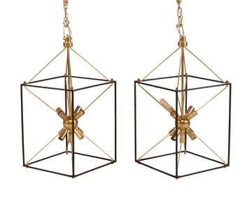 Pair of Modern Iron and Brass Lanterns