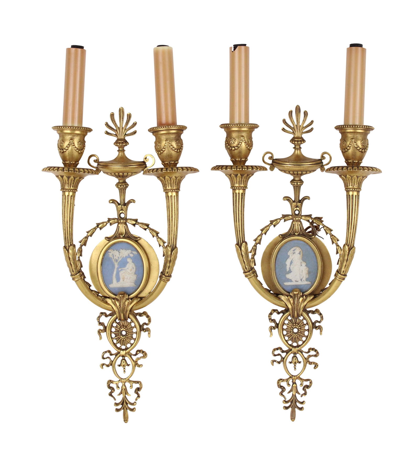 Pair of Louis XVI Style Gilt-Bronze Two Light Sconces (1 of 9)