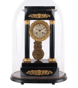 French Empire Ebonized Portico Mantel Clock