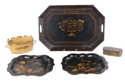 Five Pieces of Polychrome-Decorated Tole