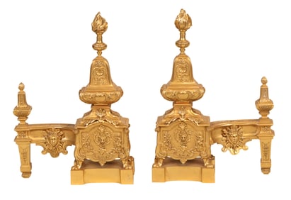 Pair of Louis XVI Style Cast Bronze Chenet