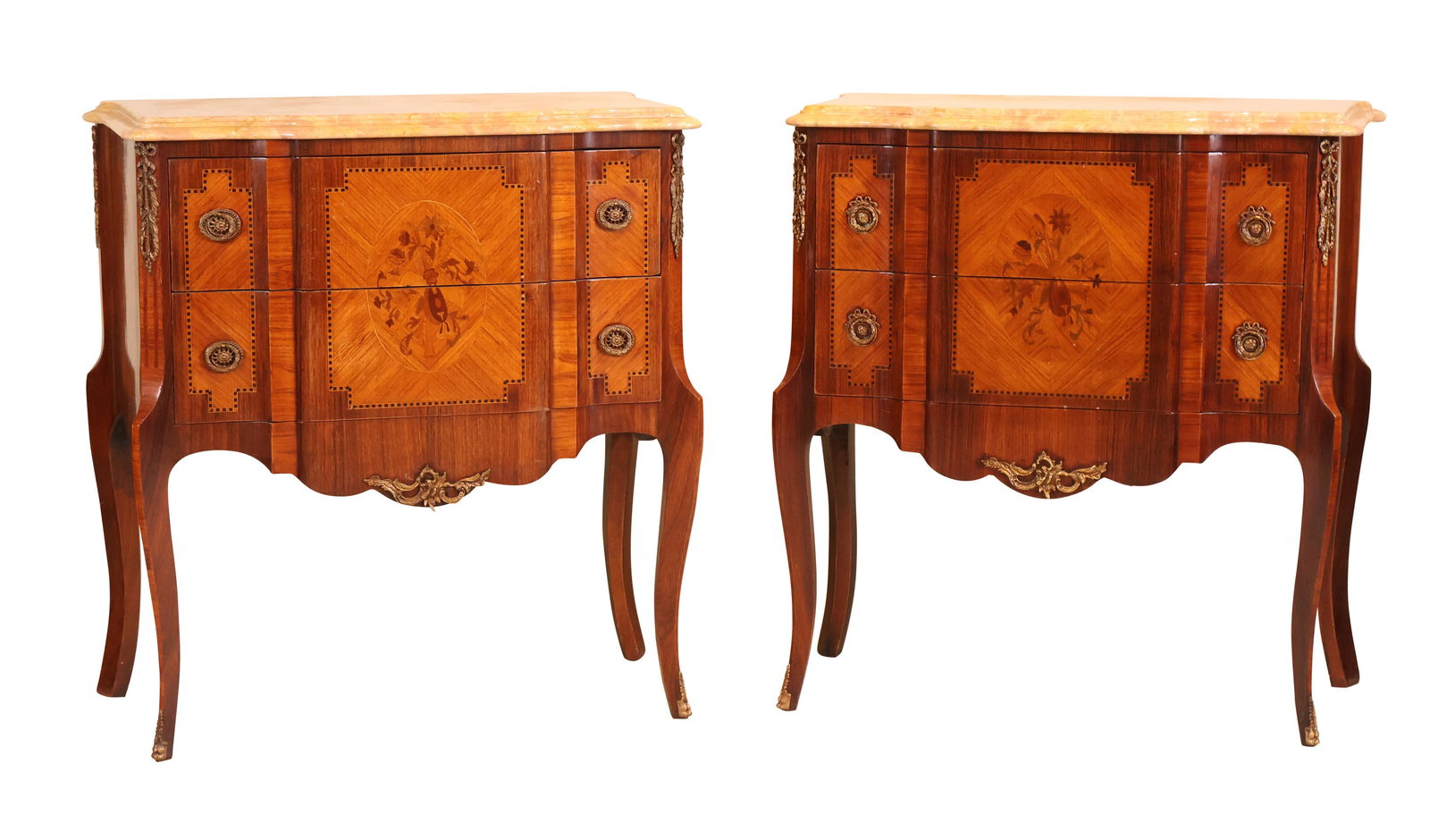 Pair of Louis XV/XVI Marble Top Brass Mounted Commodes (1 of 9)