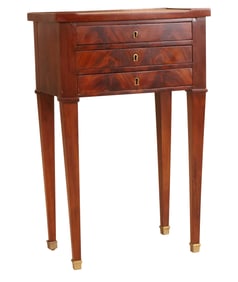 French Empire Mahogany Three Drawer Side Table