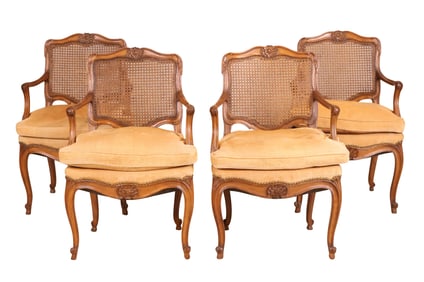 Four Louis XV Style Fruitwood Armchairs