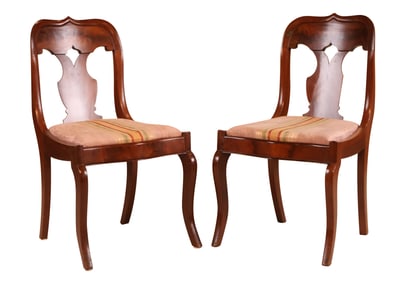 Pair of Empire Mahogany Fiddleback Side Chairs