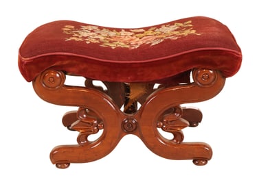 Classical Carved Mahogany Scroll Leg Footstool