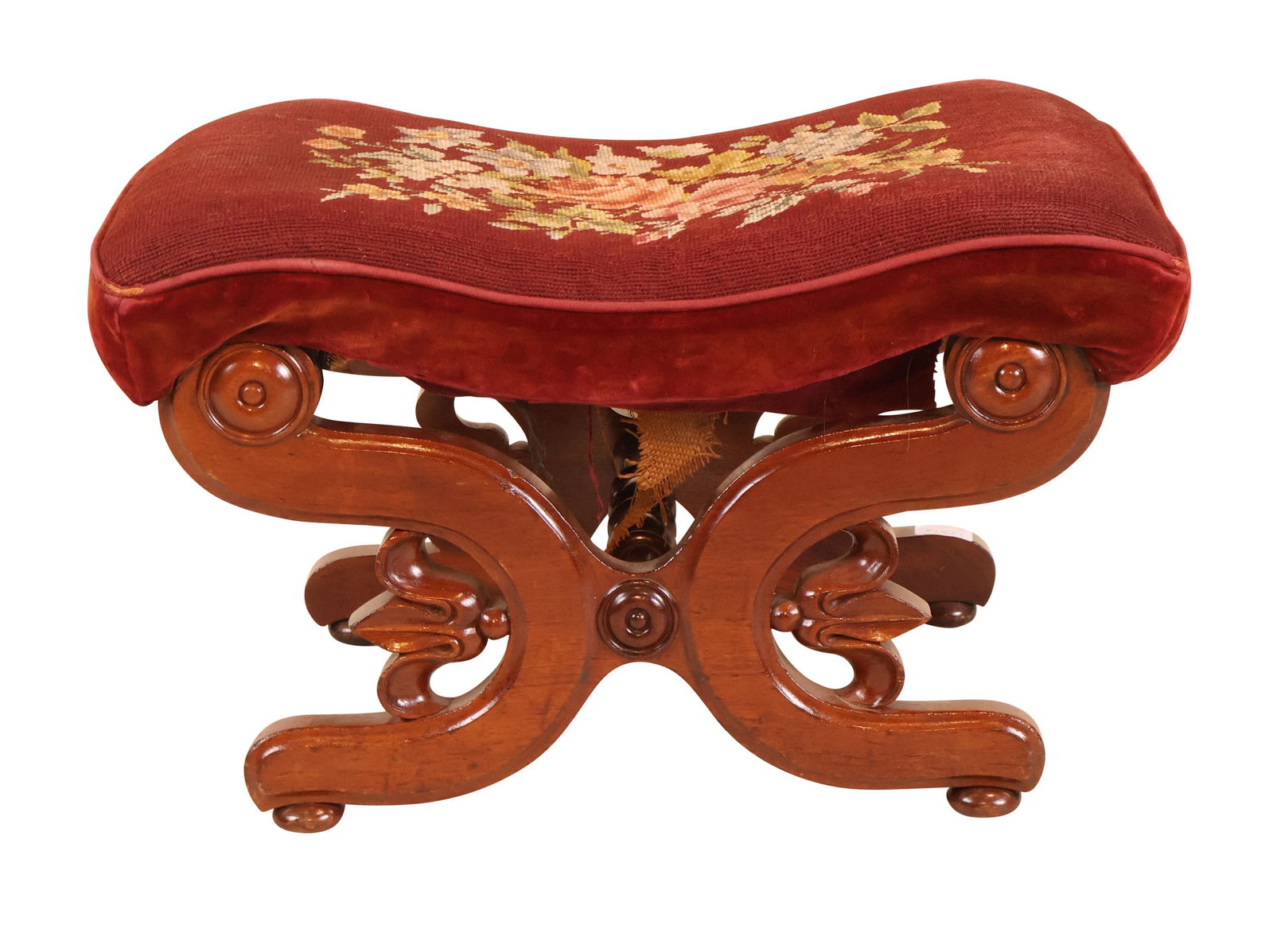 Classical Carved Mahogany Scroll Leg Footstool (1 of 7)