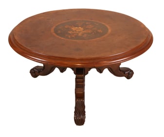 Victorian Inlaid Burlwood Circular Low Table