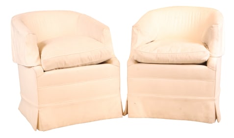 Pair of White Upholstered Club Chairs