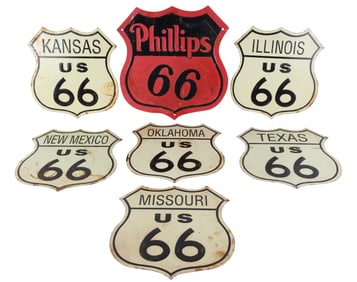 Seven Route 66 Shield Signs
