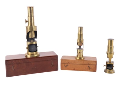 Three 19th C. Brass Field Microscopes