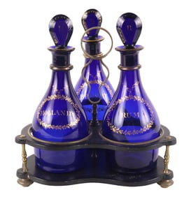 Rare 18th C. Blue Bristol Glass Decanter Set
