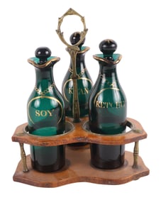 Green Bristol Glass Cruet Stand