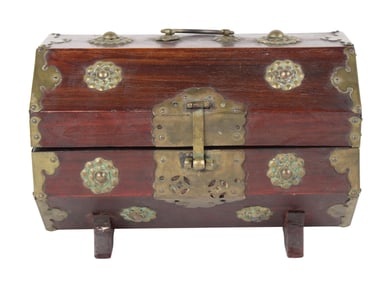 Chinese Brass-Mounted Hardwood Hexagonal Box