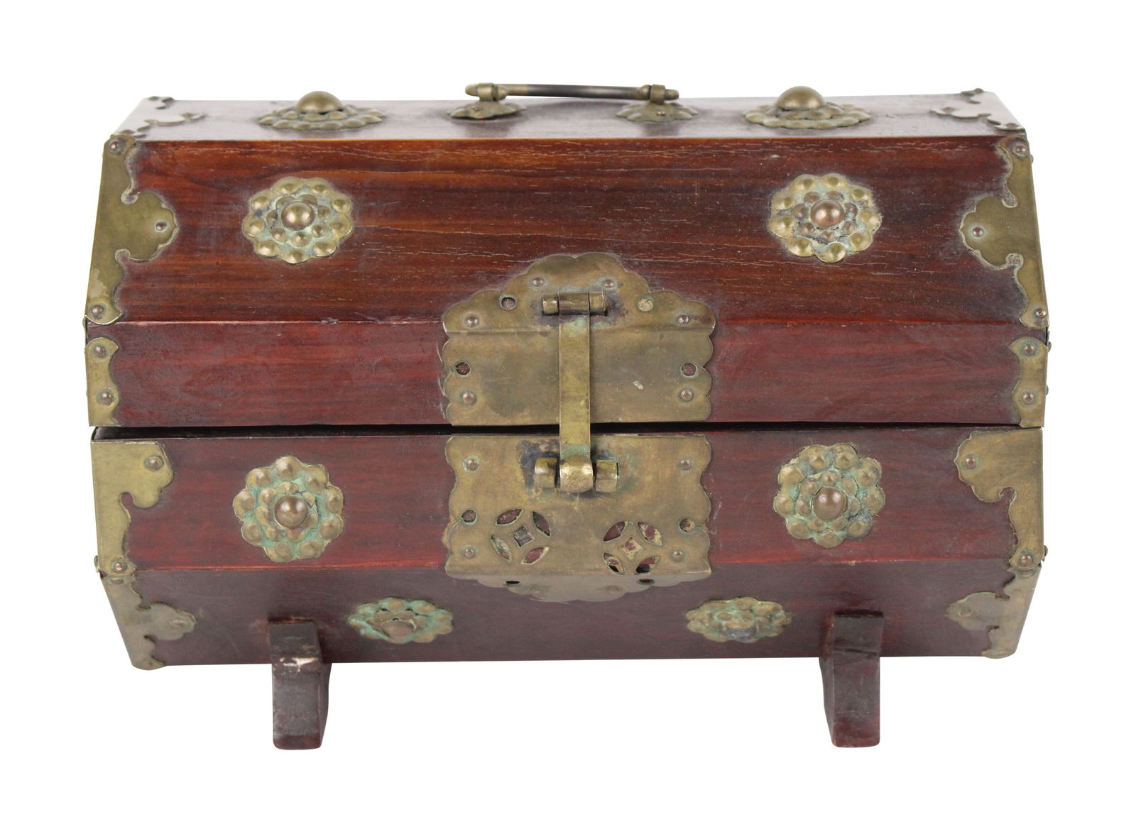 Chinese Brass-Mounted Hardwood Hexagonal Box (1 of 7)
