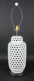 Chinese Blanc de Chine Openwork Baluster Form Lamp