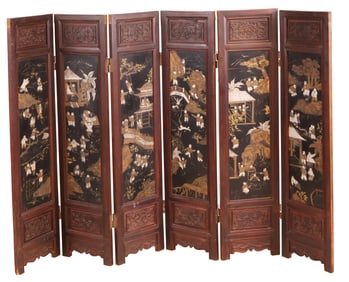 Chinese Lacquer and Hardwood Diminutive Screen