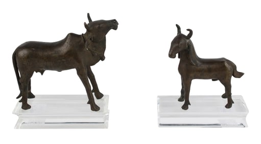 Early Bronze Figures of Brahmin Bull and Goat