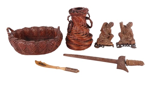 Pair of Carved Wood Figures of Bodhidharma Darvma