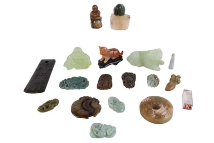 Assorted Group of Carved Jade and Hardstone Accessories