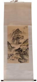 Chinese Painted Scroll of a House in a Landscape