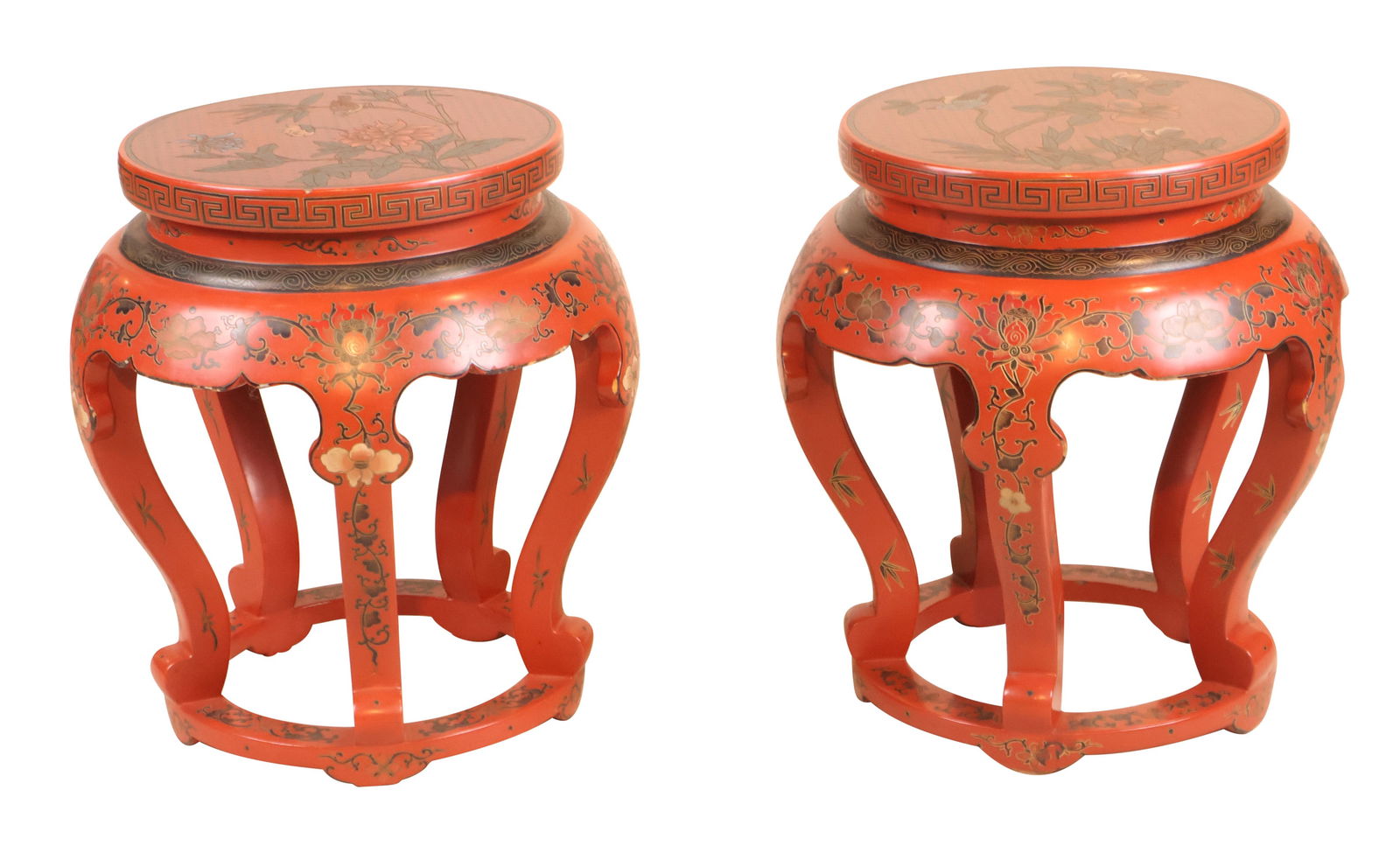 Pair of Chinese Red Lacquer Stools (1 of 12)