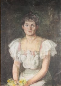 Portrait of a Woman in White Dress, Oil on Canvas