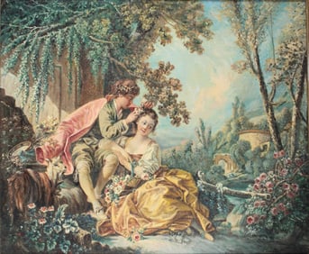 Romanic Couple in Garden, Oil on Board