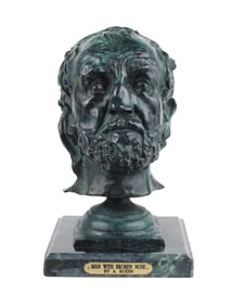 After Auguste Rodin, French 1840-1917, Man with Broken Nose, Patinated Metal Sculpture