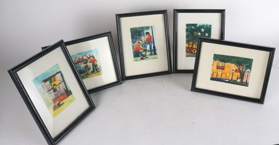 Group of Five Watercolor Paintings Depicting City Scenes