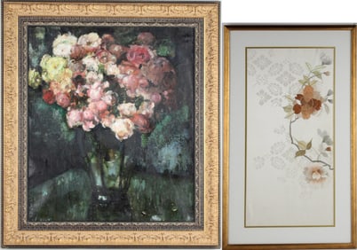 Vase of Pink Flowers, Oil on Canvas