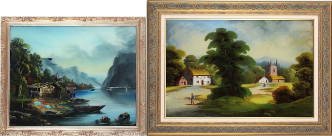 Two Landscapes, Eglomise Panels