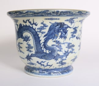 Blue and White Chinese Porcelain Dragon Planter