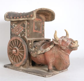 Chinese Pottery Sculpture of Bull and Chariot