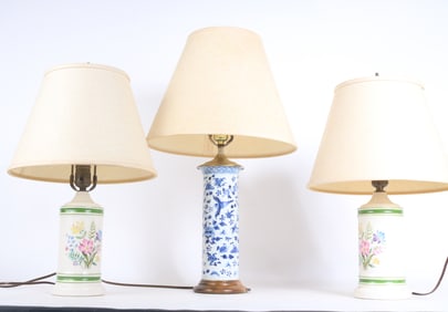 Pair of Porcelain Floral Decorated Table Lamps