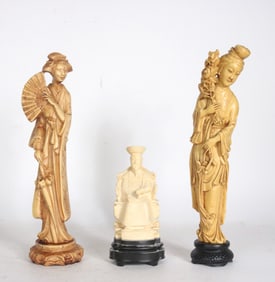 Three Chinese White Resin Figurines