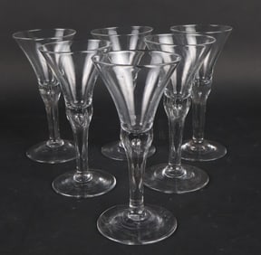 Six Teardrop Glass Wine Glasses